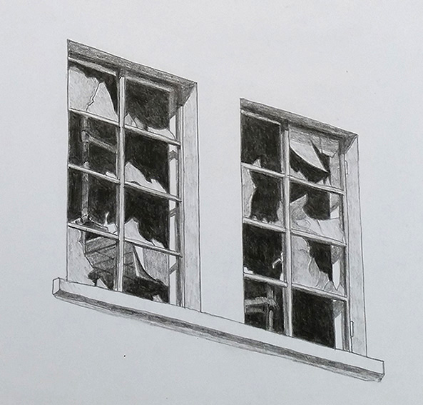 Paolo Doyle - Broken windows, Venice, sketch.